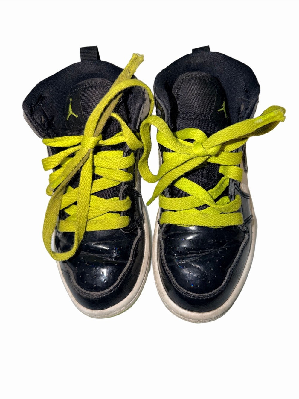Nike Air Jordan 1 Mid SE Kids’ Black/White/Lime Sneakers – Size 11C - Picture 3 of 7